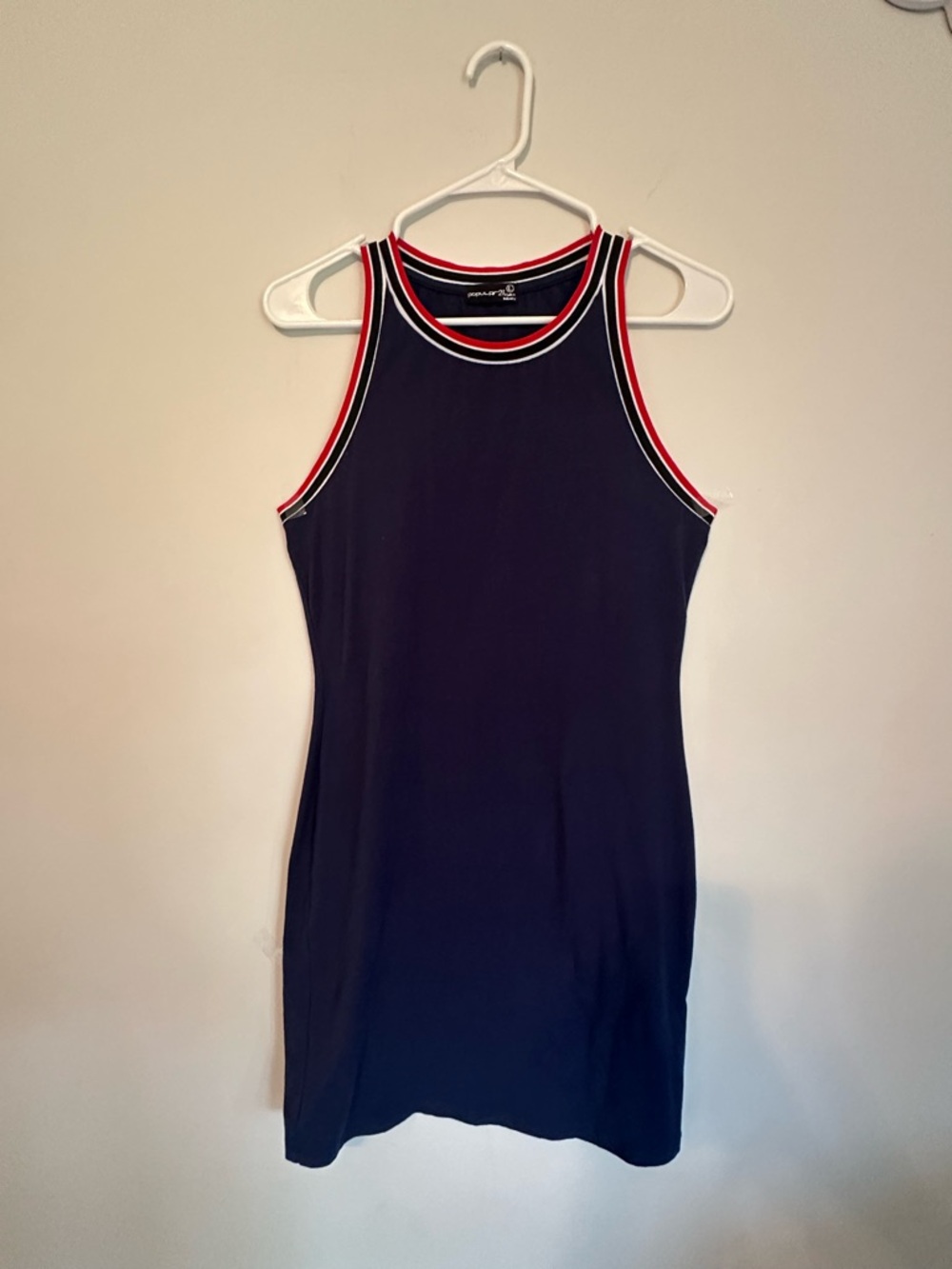 Navy Tank Dress with Red & White Trim
